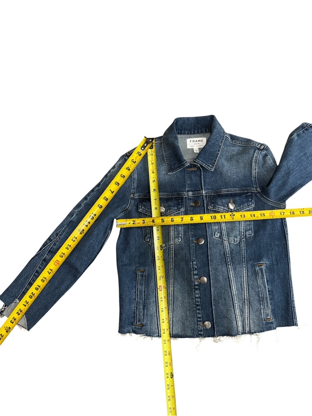 Frame Denim Women's Medium Blue Cropped Jean Jacket Size XSMALL - Picture 9 of 12